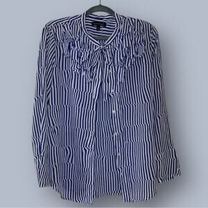 Banana Republic Elsie Ruffle Flutter Sleeve Blue White Stripe Blouse M